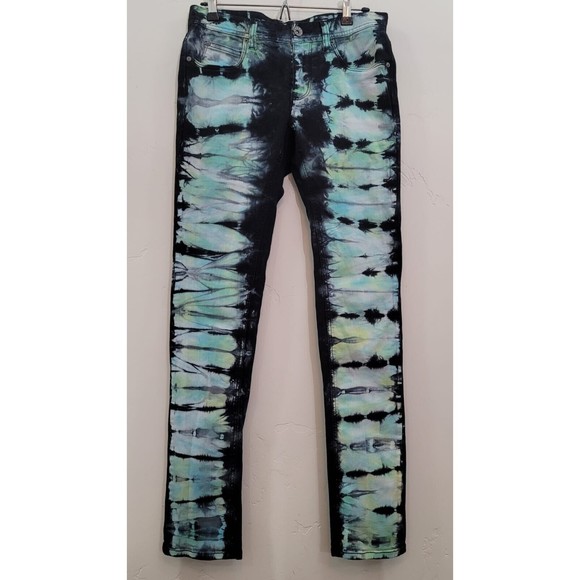 Ninth Hall Rogue Jeans Yellow Blue Green Tie Dye Denim Skinny Fit 30/32 - Picture 1 of 9